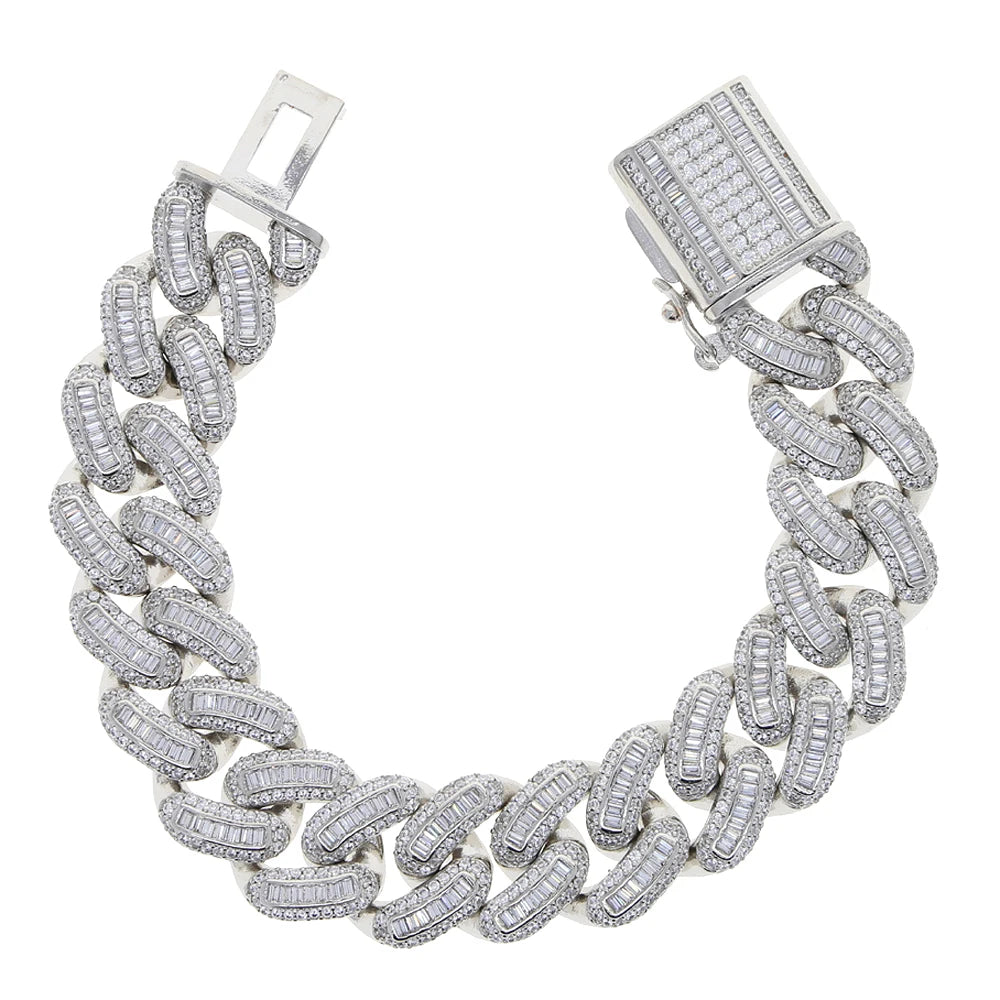 Iced Out Cuban Link Bracelet For Men Prong Setting CZ Cubic Zirconia Two Tone Color Chain Bangle Hip Hop Jewelry