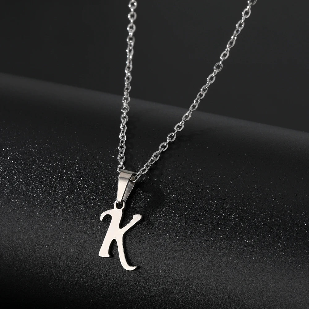 Stainless Steel English Alphabet 26 A-Z Letter Pendant Capital Initial Name Necklace