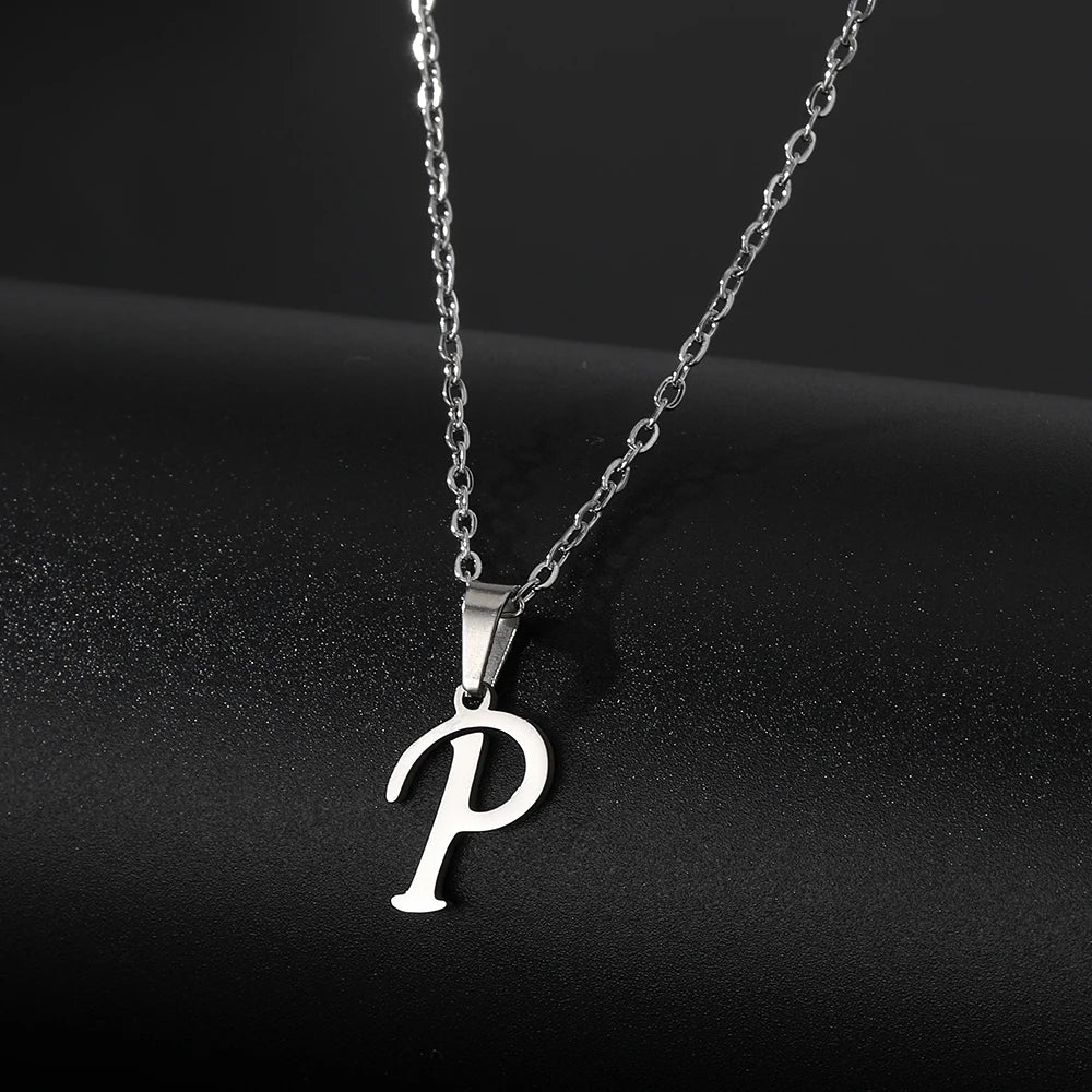Stainless Steel English Alphabet 26 A-Z Letter Pendant Capital Initial Name Necklace