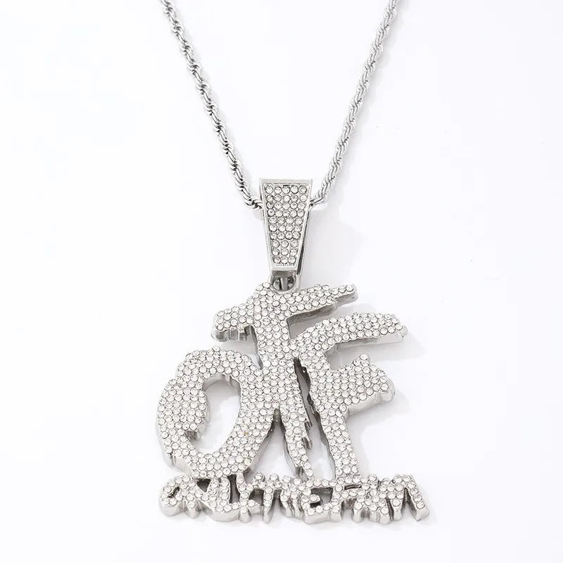 Luxurious Ice Letter Otf Letter Pendant Necklace for