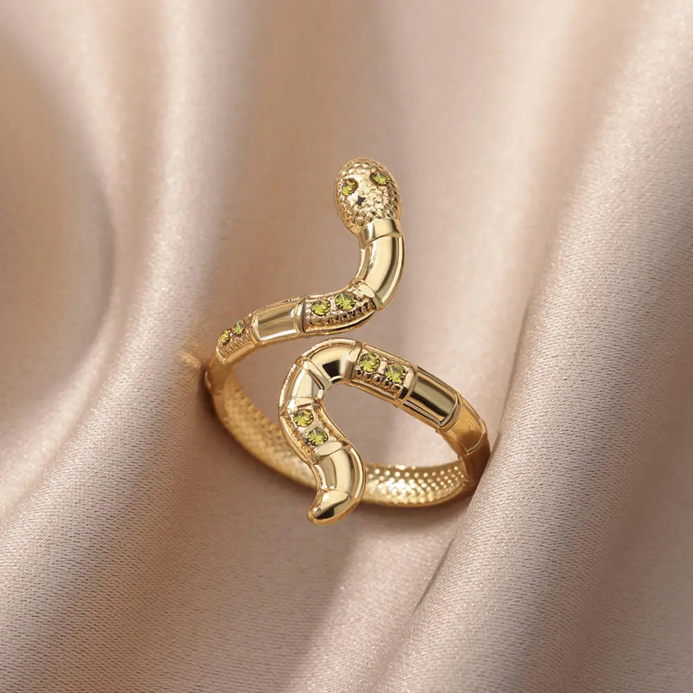 Open and Adjustable Zircon Snake Ring