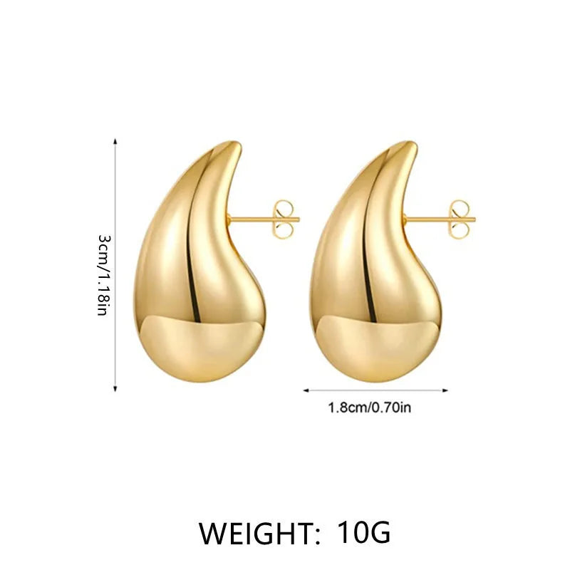 Gold-Plated Round Top With Glossy Tear Drop Earrings