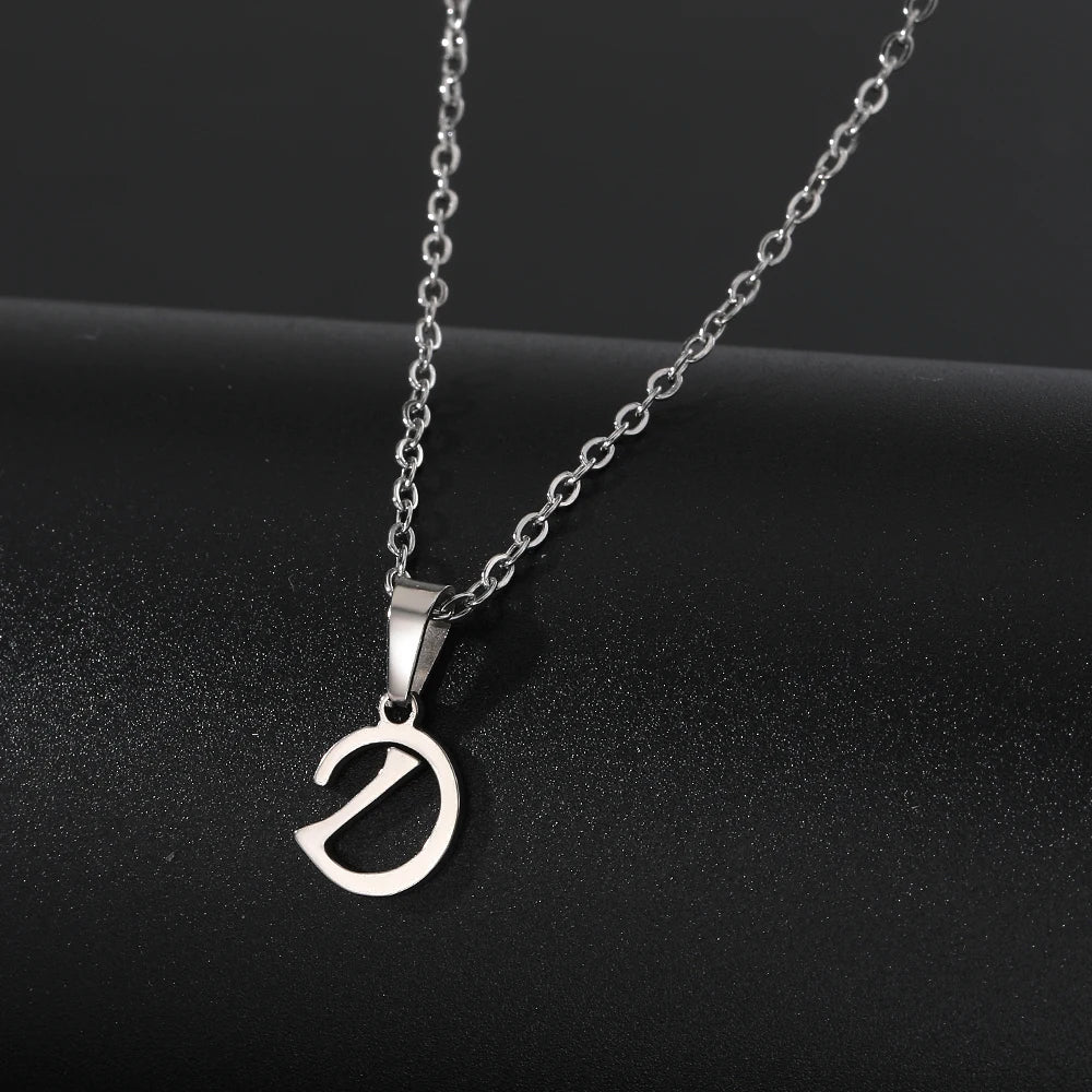 Stainless Steel English Alphabet 26 A-Z Letter Pendant Capital Initial Name Necklace