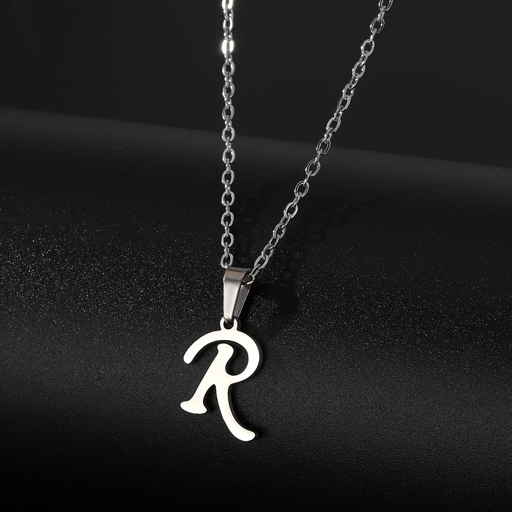 Stainless Steel English Alphabet 26 A-Z Letter Pendant Capital Initial Name Necklace