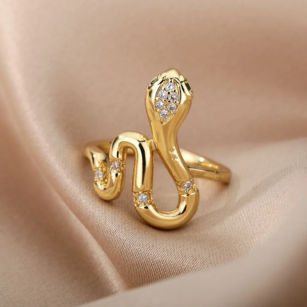 Open and Adjustable Zircon Snake Ring