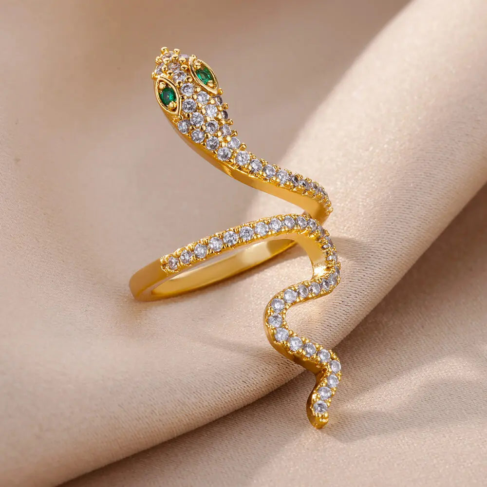 Open and Adjustable Zircon Snake Ring