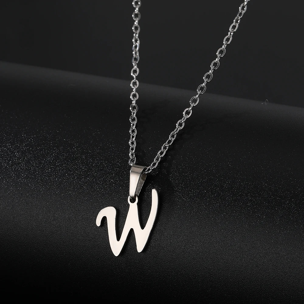 Stainless Steel English Alphabet 26 A-Z Letter Pendant Capital Initial Name Necklace