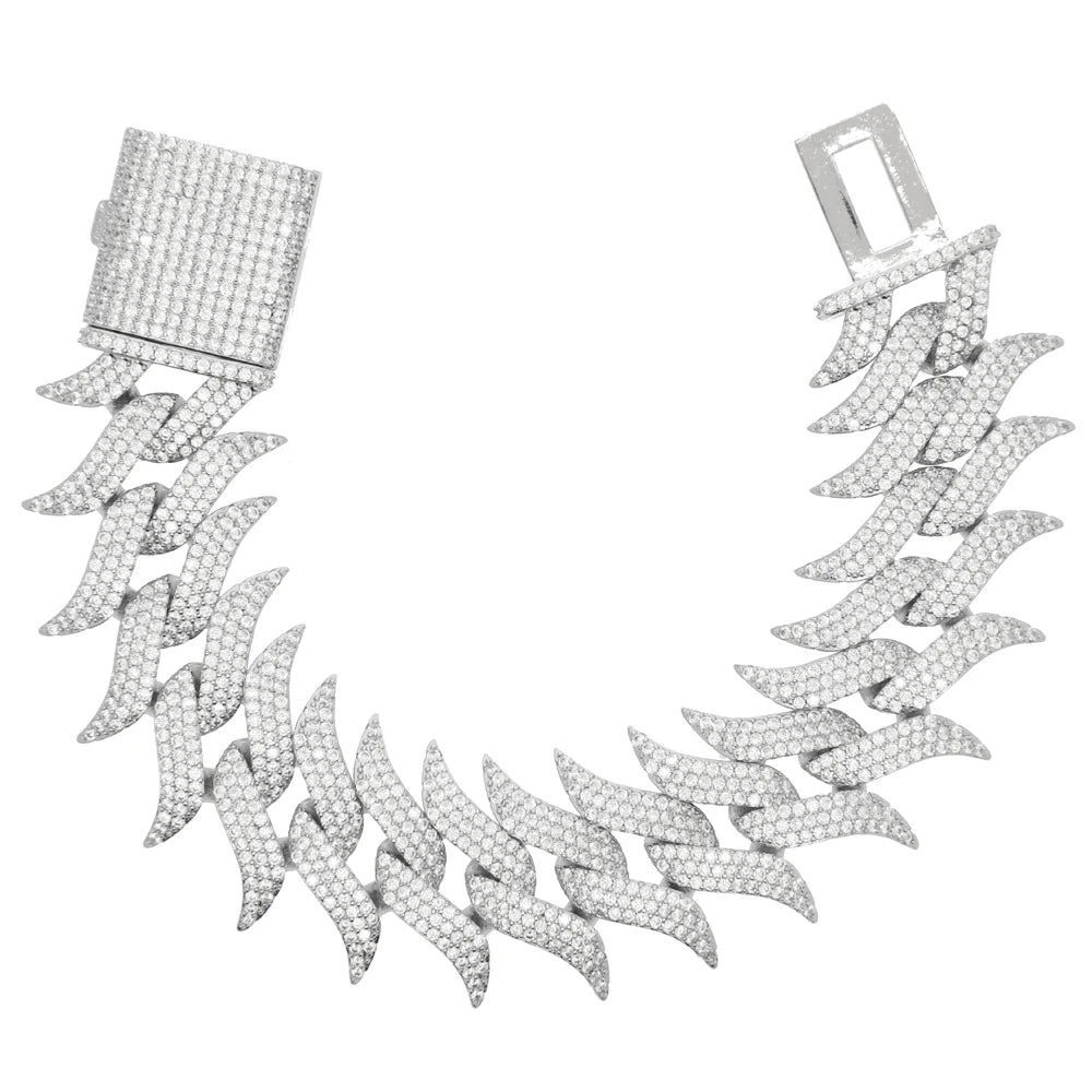 Iced Out Cuban Link Bracelet For Men Prong Setting CZ Cubic Zirconia Two Tone Color Chain Bangle Hip Hop Jewelry