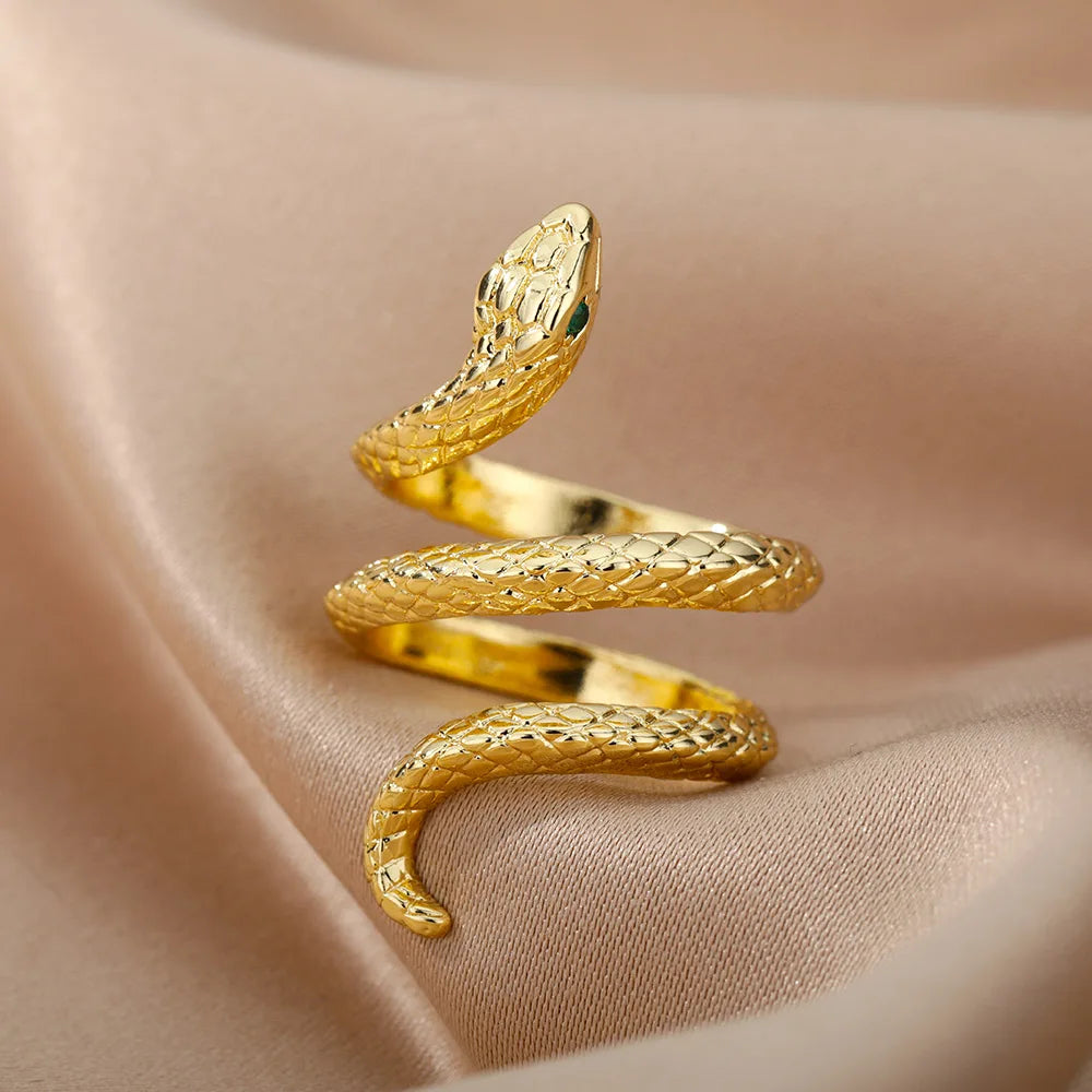 Open and Adjustable Zircon Snake Ring