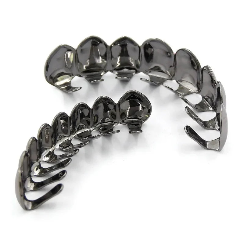 Gold Silver Plated HIP HOP Teeth Grillz Top & Bottom Grills Set With silicone Real Shiny Vampire Tooth Sets